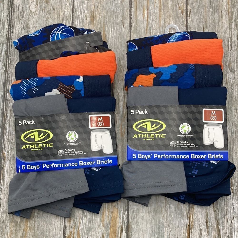Boys Performance Lightweight Breathable Boxer Briefs Underwear 2, 5-Packs Size M